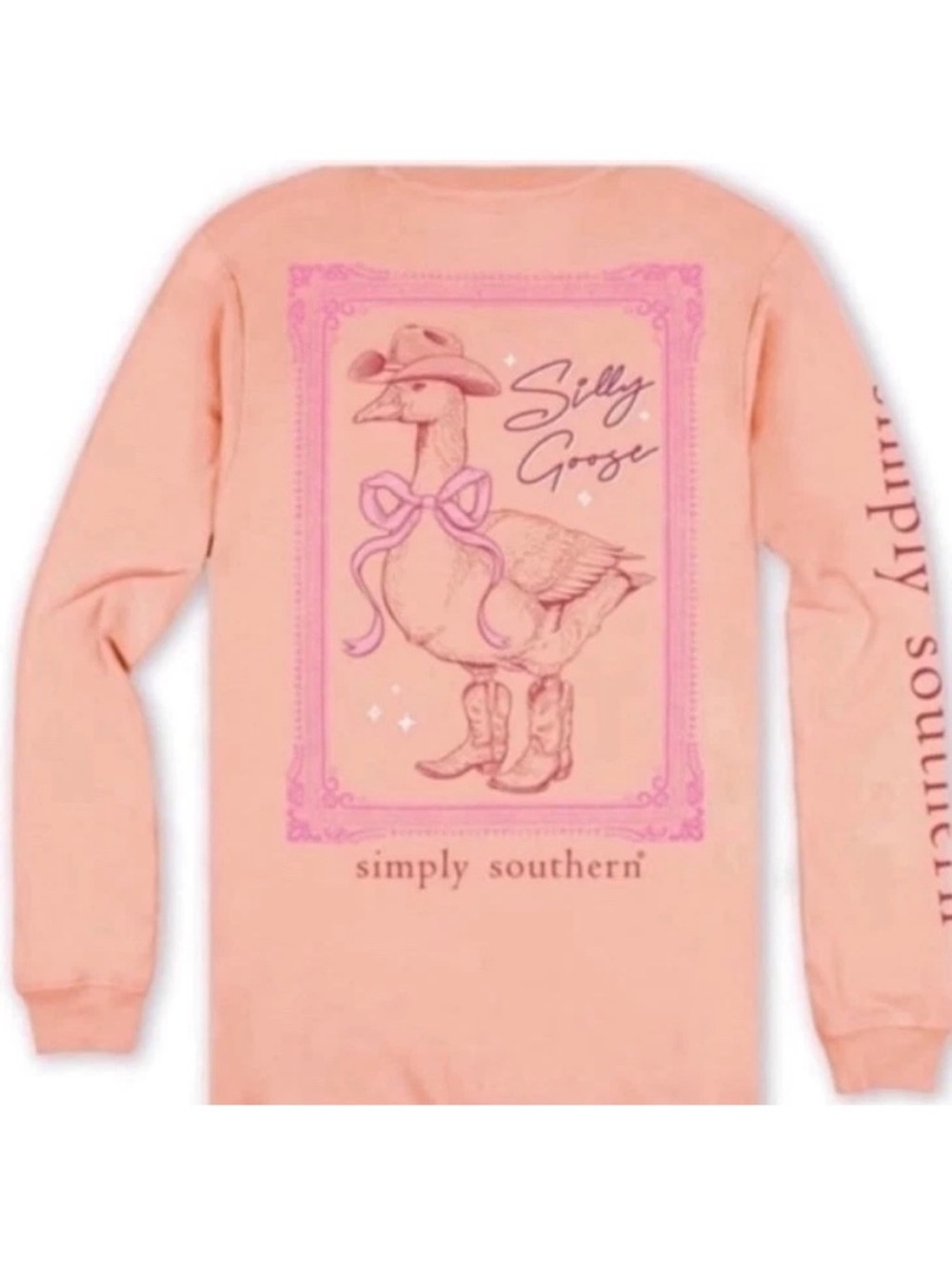 New Simply Southern Peach Long Sleeve 'Silly Goose' Graphic Tee XXL 2XL